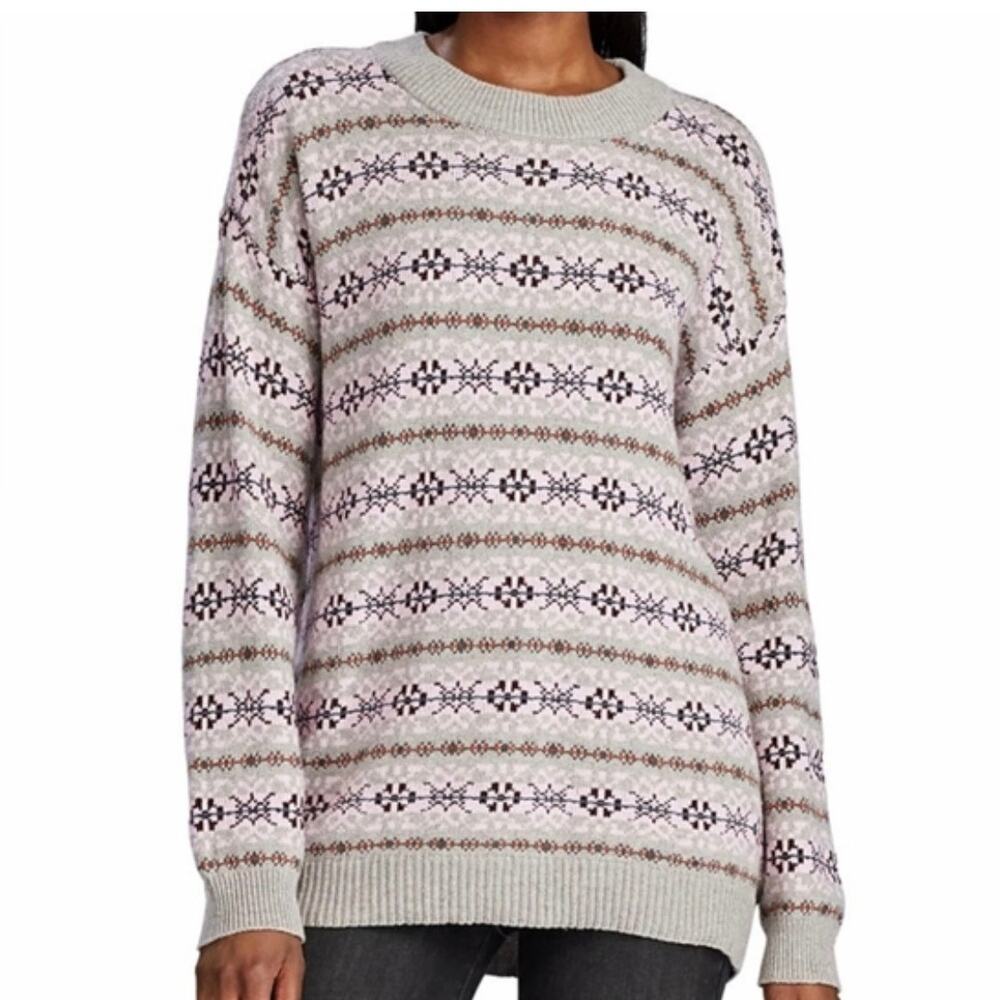 Lauren Ralph Lauren Fair Isle Sweater Womens XL Crewneck Knit Pullover Gray Pink
